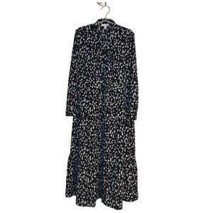 Topshop Animal Print Tiered Maxi Shirt Dress 6 Button Down Black White